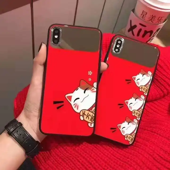 Зеркальный чехол для iPhone 11 pro Max с изображением мультяшного кота милая задняя
