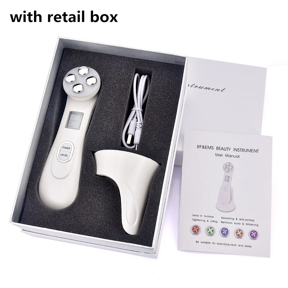 white with box Омоложение кожи лица RF мезотерапия ЭМС подтяжки лица устройство красоты светодиодный фотон угрей акне морщин - Цвет: white with box