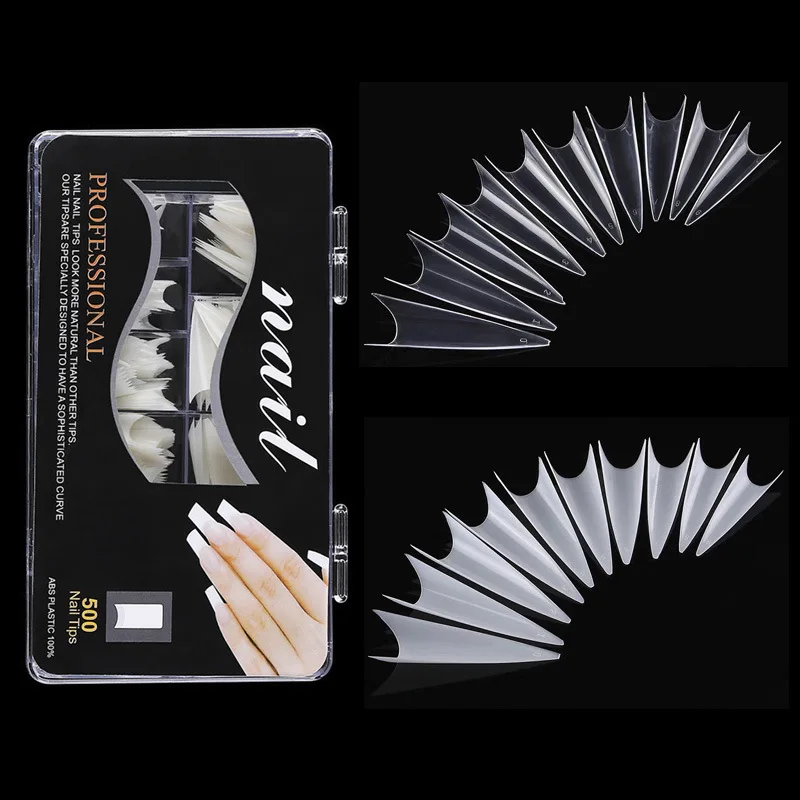 

500x Extra Long Ballet French Salon for Professional Fake Art Nails Tips Press on Nails Clear Natural Acrylic Coffin False Nails
