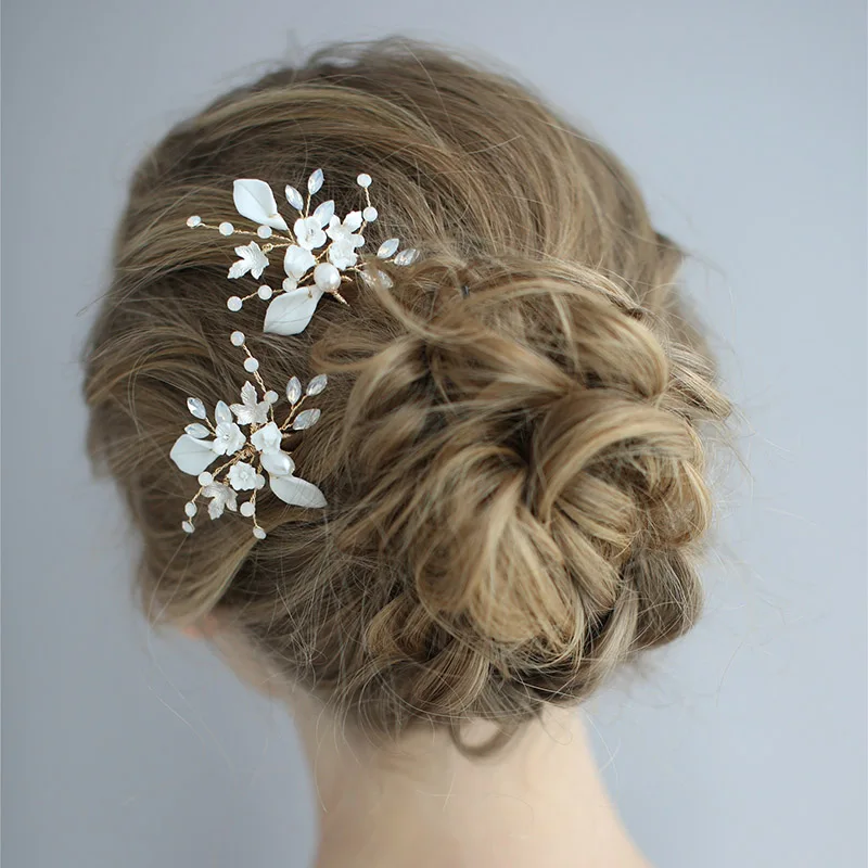 Фарфоровый цветочный набор заколок для волос с опалом и кристаллами Свадебные