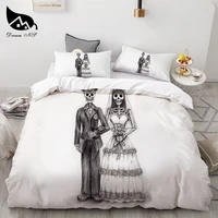 dream ns black white skull pattern style 3pcs bedding set queen size quilt duvet cover sets polyester bedclothes new beddings