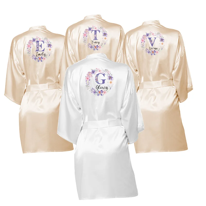 Халат кимоно Женский Шелковый атласный с цветочным принтом 26 букв|Халаты| |