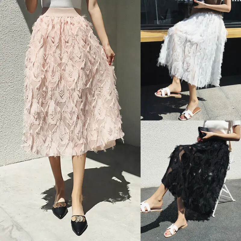 Женская сетчатая юбка-пачка с высокой талией прозрачная Тюлевая юбка макси