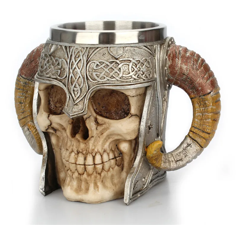 

Halloween bar Liquor Stainless Steel Cup Viking Ram Horned Pit Lord Warrior Beer SteinTankard originality skeleton Mug Tumblers