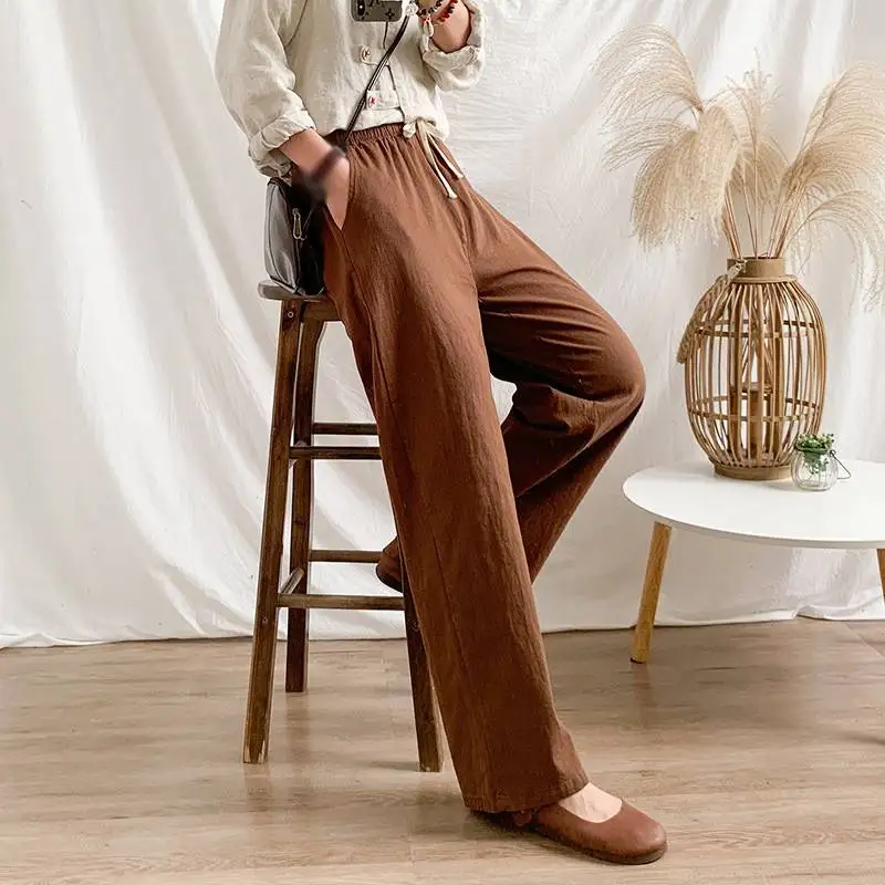 

Baggy Flared Pants Elasticated High Waist Womens Wide Leg Cotton And Hemp Trousers