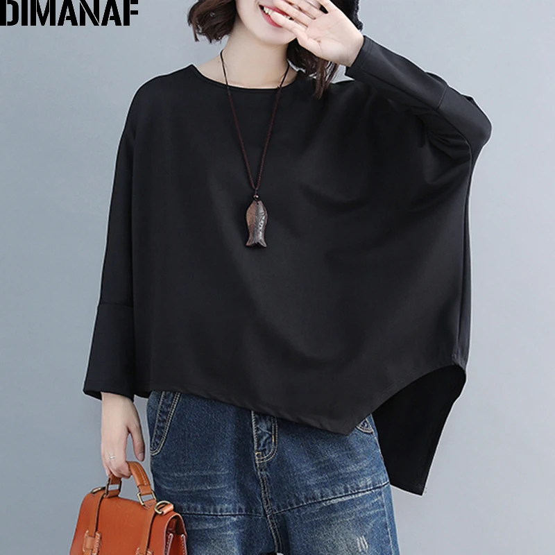 DIMANAF плюс размер женские футболки хлопок большой базовые Топы тройники свободная