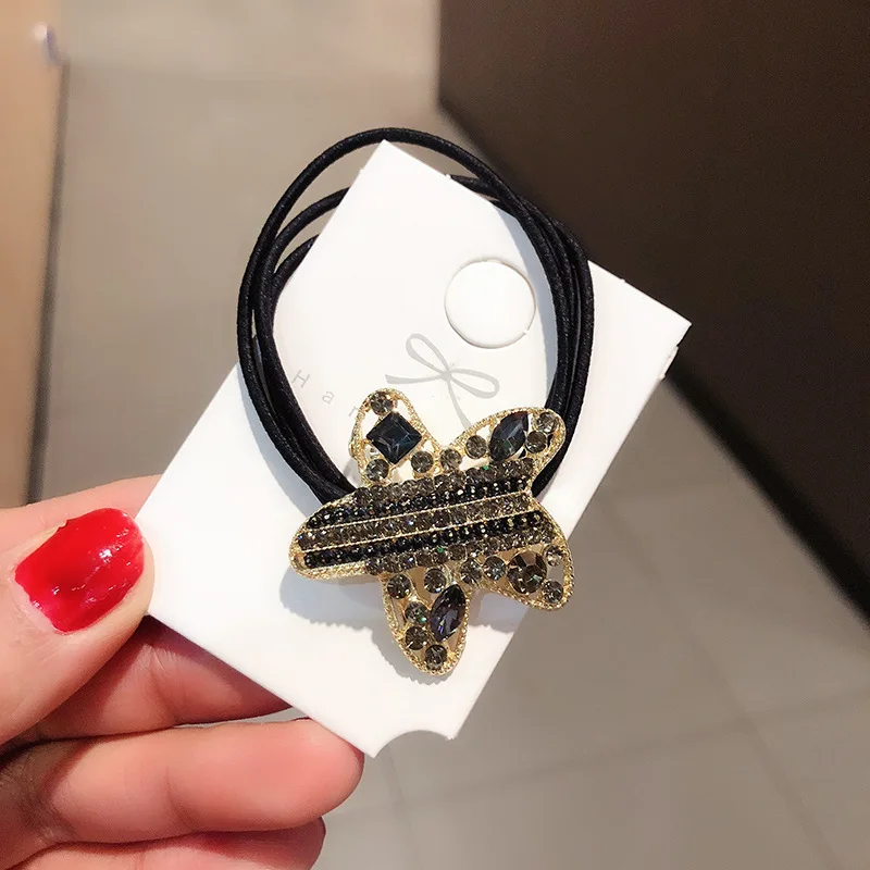 

Fashion Crystal Rhinestone Hair Rope Female Rough Tie Ponytail Ins Hair Ring Net Red Tie Simple Hair Rope