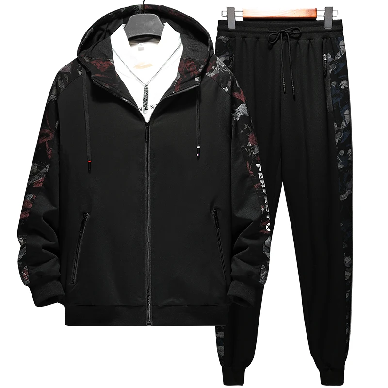 

High Quality 2020 Spring Fashion Hooded Tracksuit Men Sportswear Sweat Suits 2 Piece Set Jacket+Pants Track Suit 7XL 8XL 9XL