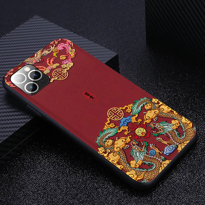 Red Роскошный кожаный рельефный чехол с рисунком для iPhone 11 Pro XS MAX XR X, силиконовый мягкий чехол s, чехол для iPhone 7, 8, 6, 6S Plus, оболочка - Цвет: Red