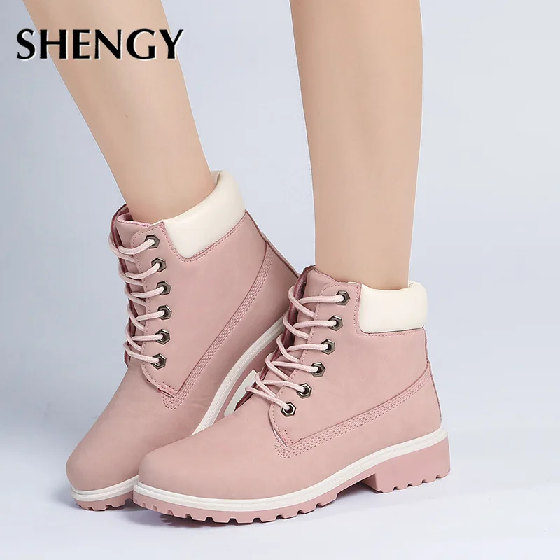 

Stylish Ladies Ankle Shoes Keep Warm Solid Color Lace-up 2021 Winter Women Snow Boots Autumn PLus Velvet Flat Heel Female Boots