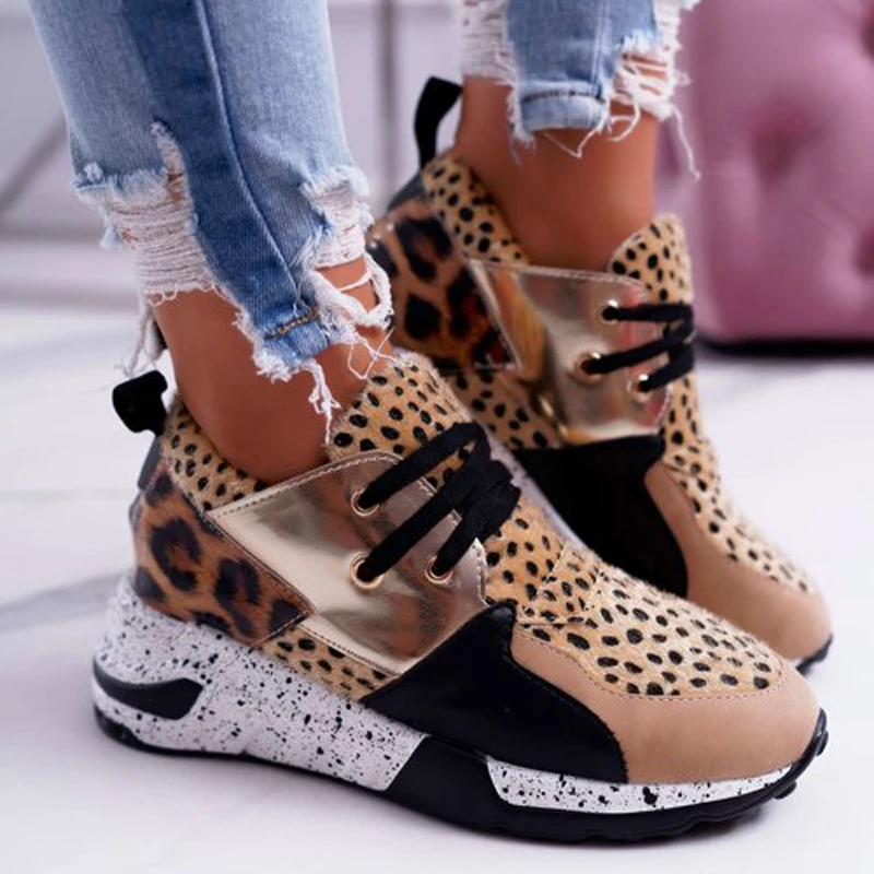 

Siddons Autumn New Women Casual Shoes Breathable Ladies Sneakers Leopard Prints Shoes Lace Up Outdoor Women's Vulcanized Shoes
