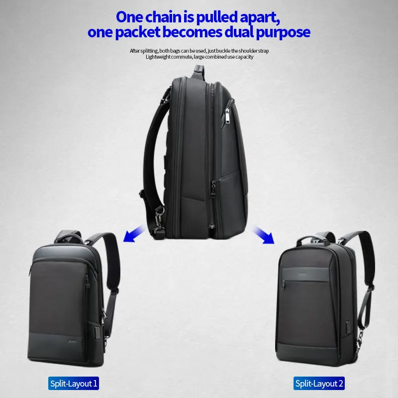 Деловой рюкзак BOPAI для мужчин функциональный Повседневный ранец Два в одном с