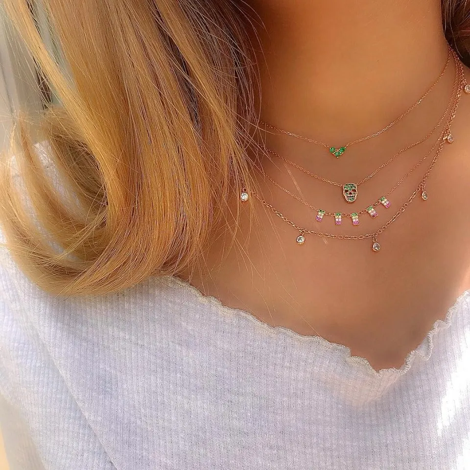 2021 летнее Сексуальное Женское Ожерелье с радугой cz вымощенное Квадратный Кулон