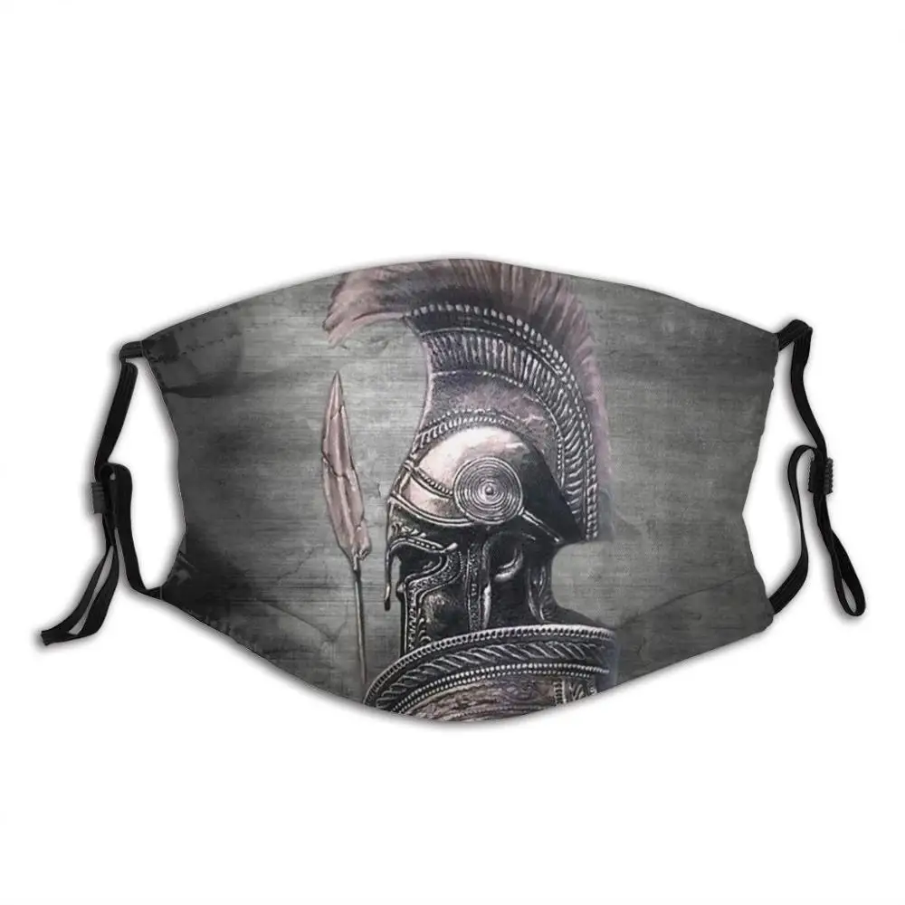 

Spartan Achilles Greek Warrior Funny Cool Cloth Mask Achilles Spear Armored Shield War Man Shoulder Abstract Weapons Black
