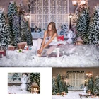 Фон для фотосъемки детей с изображением снега деревьев Рождества праздничный Декор подарки уличный свет белое окно детская Фотостудия