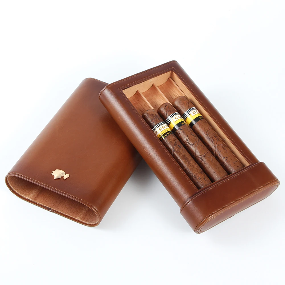 COHIBA портсигар кожаный держатель 3 сигары аксессуары Кедр Дерево W/увлажнитель