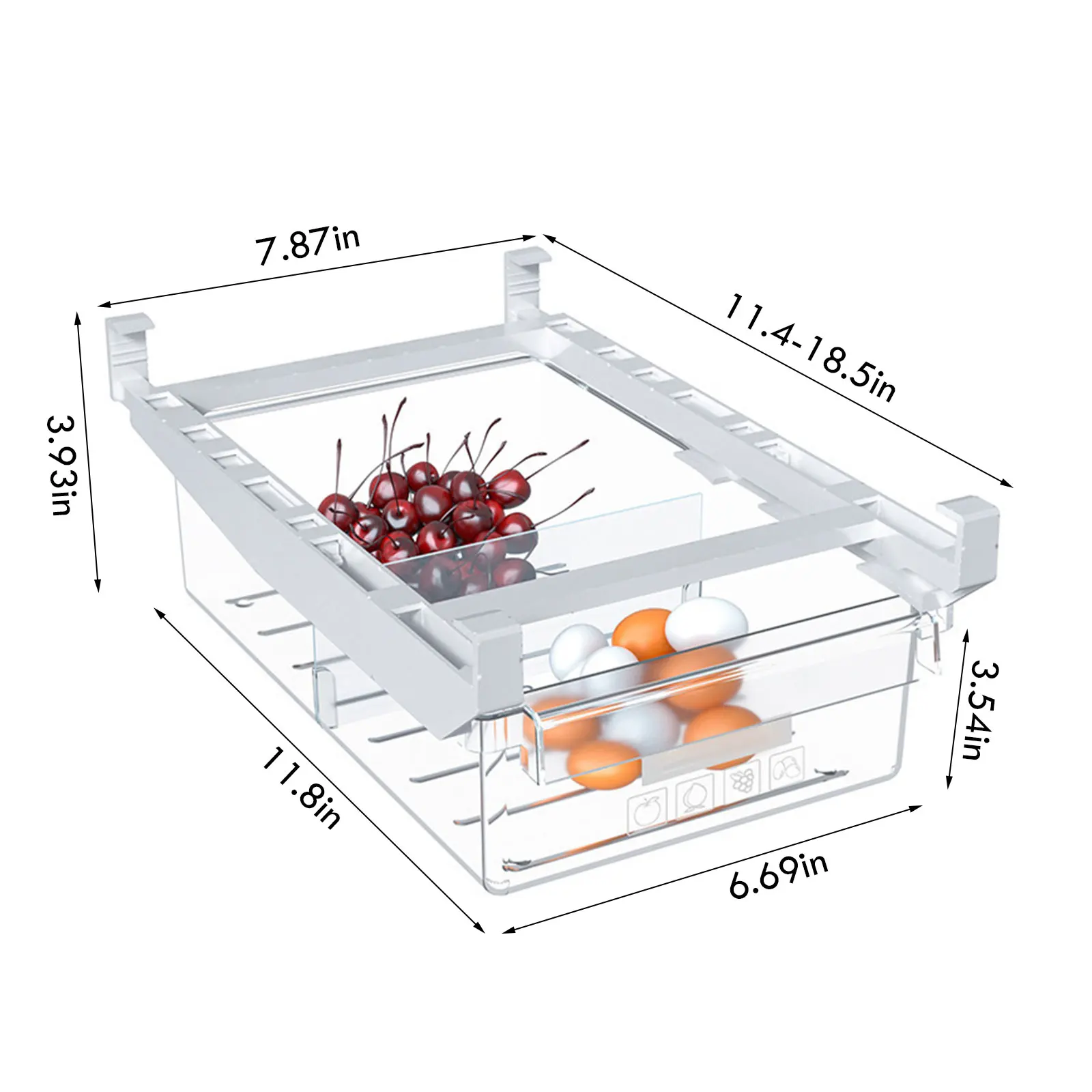 

Plastic Clear Fridge Organizer Slide Under Shelf Drawer Box Rack Holder Refrigerator Drawer Kitchen Fruit Food Storage Box