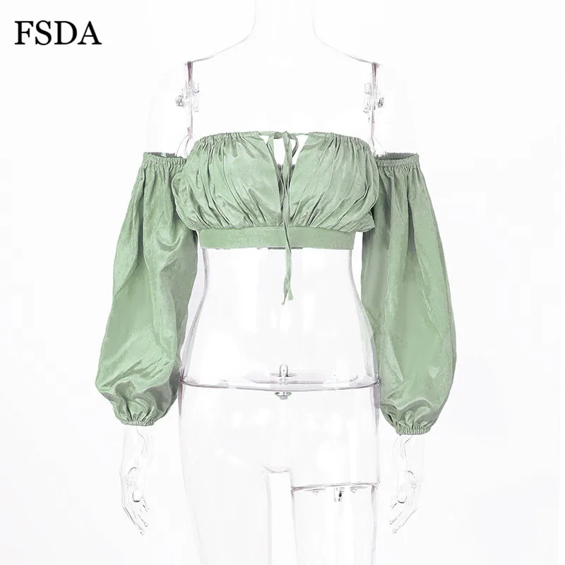 FSDA с открытыми плечами Ruched открытая женская футболка лето осень повседневная