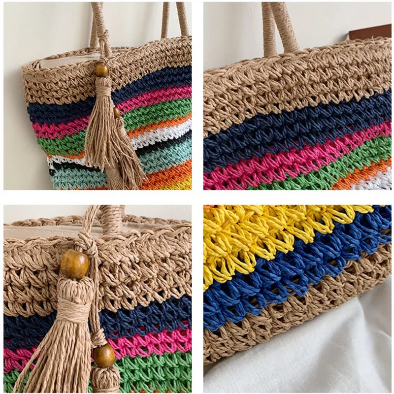 Цветные соломенные сумки на плечо DikizFly 2020 женские летняя пляжная сумка большие