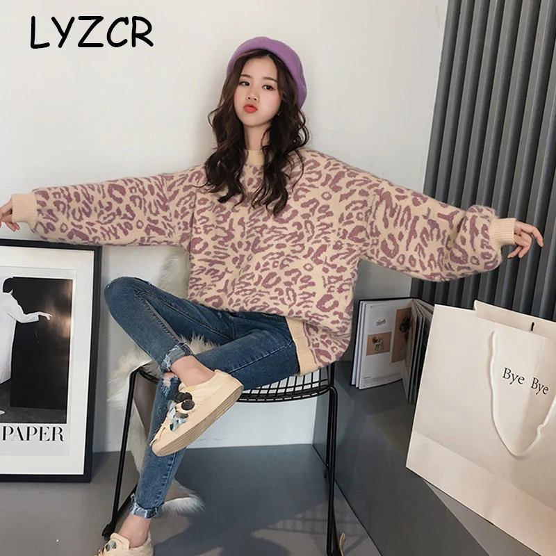 Зимний пуловер женский свитер с леопардовой раскраской Вязаный Свитер оверсайз