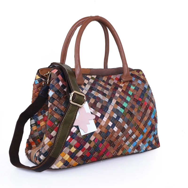 

GINYEZI Fashion multicolor real leather bag woven handbag women's shoulder bag color handbag women's handbag