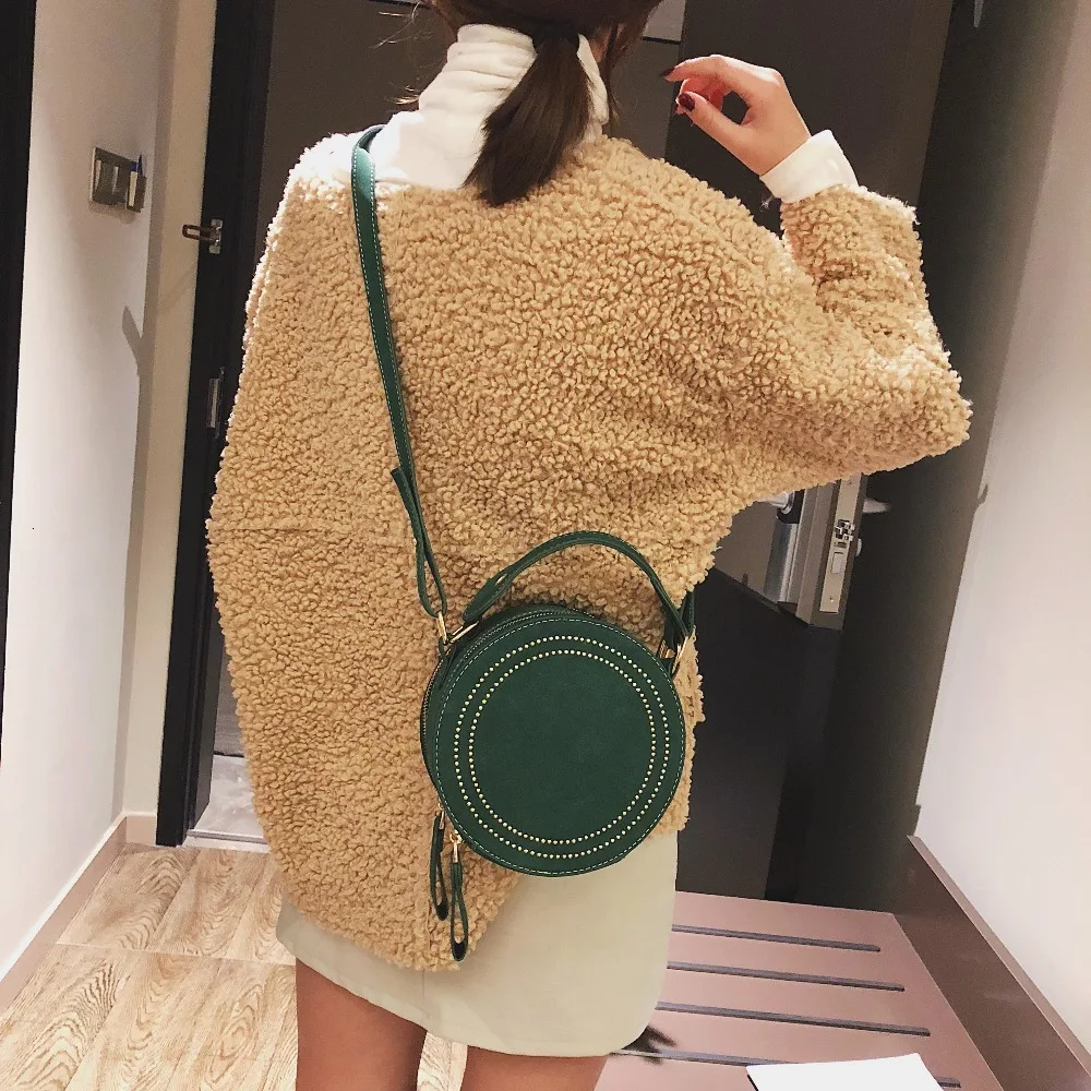 Винтажные круглые сумки через плечо из нубука для женщин 2019 женские кошельки и