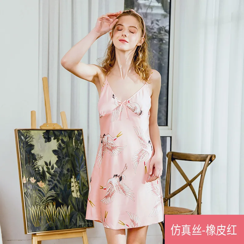 Халат из искусственного шелка женская пижама с принтом журавль сексуальный