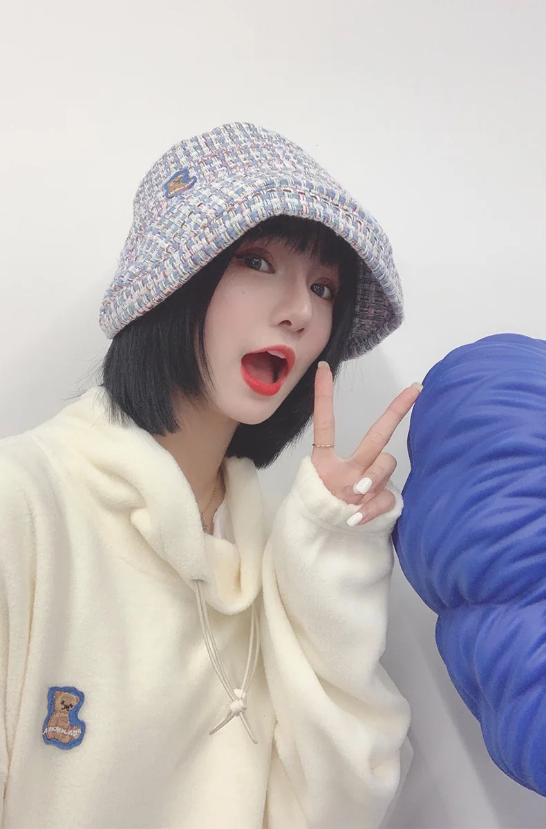 2020 autumn and winter bear knitting fisherman hat Japanese hat hat female sunscreen sunscreen knitted big hat