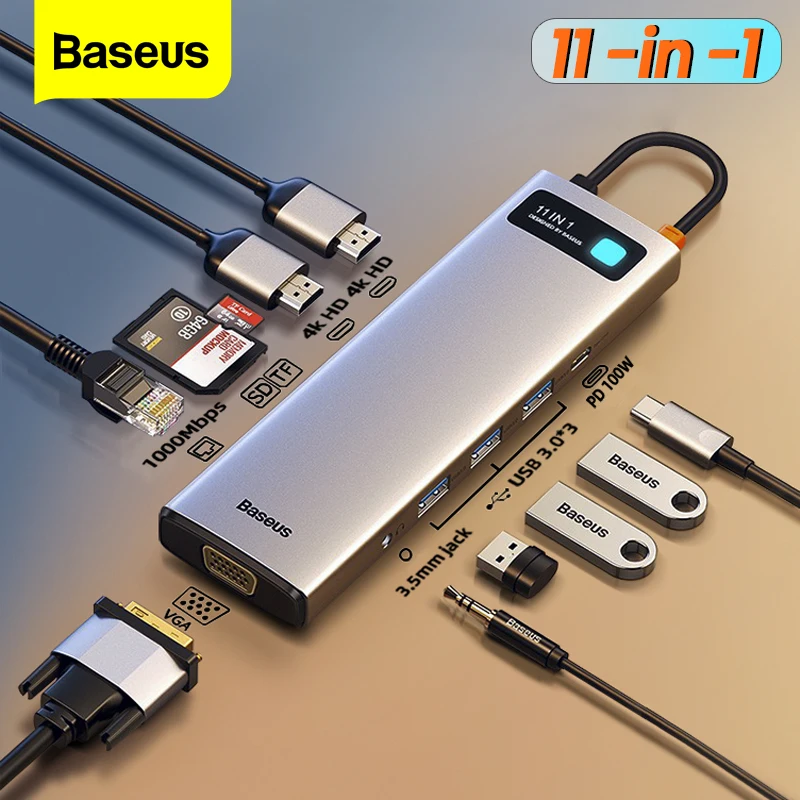 

USB-концентратор Baseus 11 в 1, 100 Вт, USB 3,0