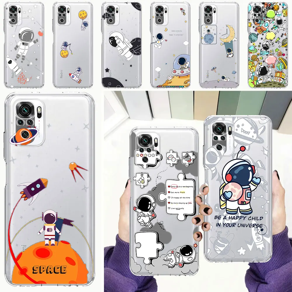 

Cartoon Cosmonaut Earth Transparent Soft Case For Xiaomi Redmi 8 8A 9A 9C 9 Note 7 8 8T 9 9S 10 Pro K40 Mi Poco X3 NFC M3 Shell