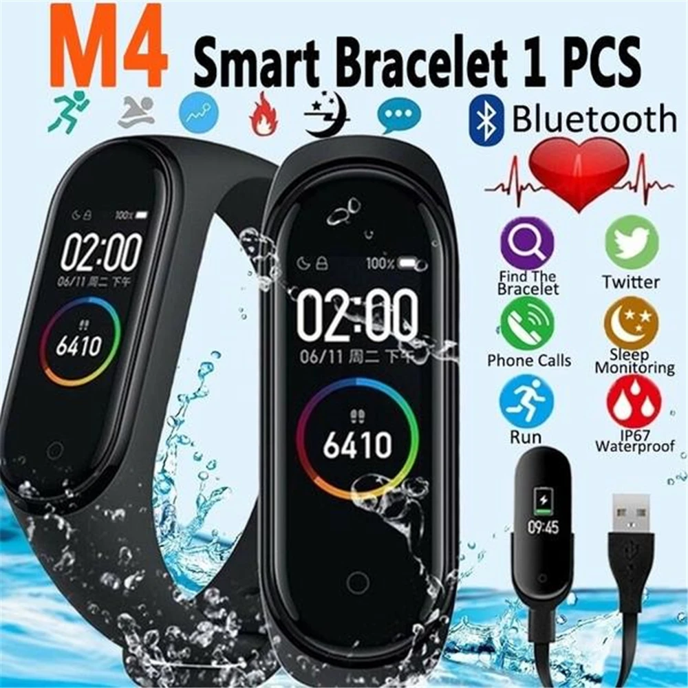 2020 M4 Sport Fitness Bracelet Pedometer Walk Step Counter IPS Screen Blood Pressure Wristband Smart Band Watch Men Women | Электроника