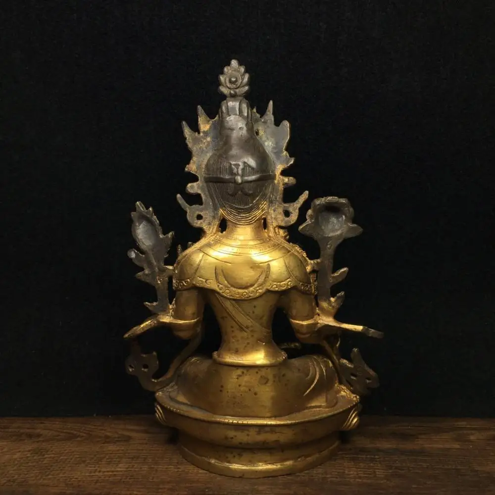 

Wedding Decoration 8" Chinese Tibetan Buddhism Gilt brass White Mother Statue White Tara Buddha Dromgarm Seven Eyes Buddha
