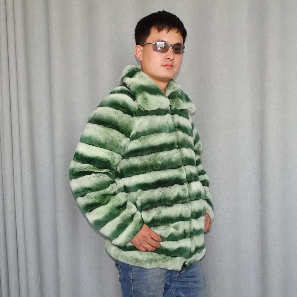 Зеленая шуба из натурального меха кролика рекс | Женская одежда