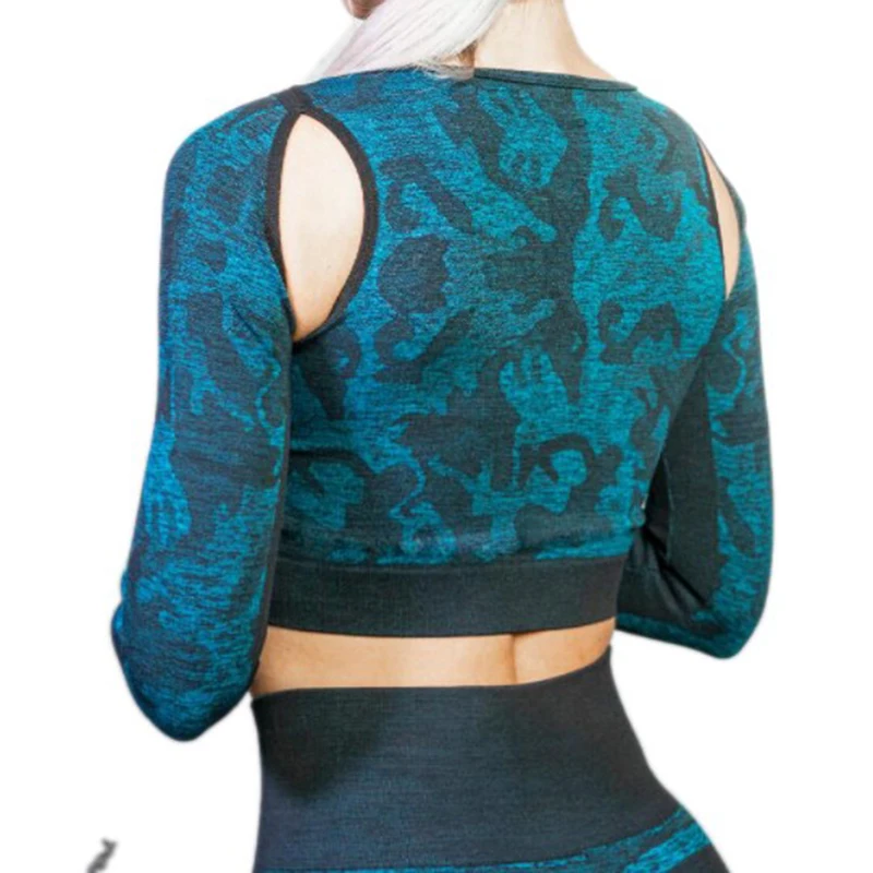 

1PCS women's seamless and quick-drying fitness suit personalized stretch running camouflage sports long-sleeved yoga suit S21
