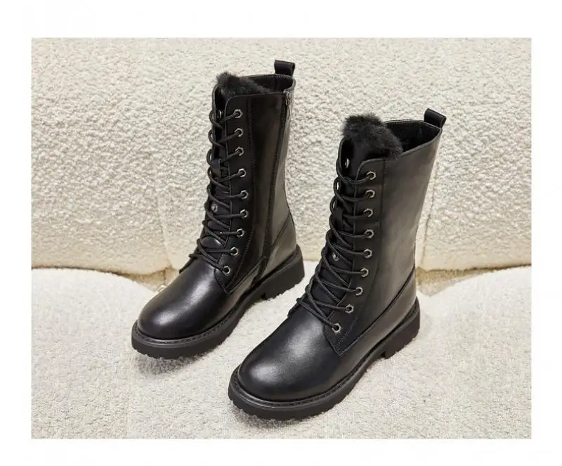 

40 41 Big Size Winter Warm Fur Shoes Women Genuine Leather Snow Boots Ankle Shoes 2021 Waterproof Warm Fur Shoes for Women