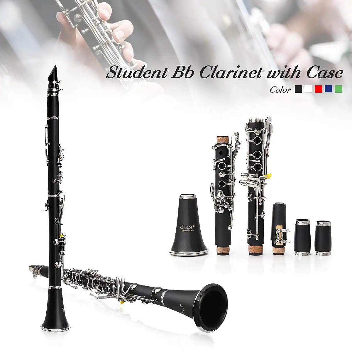

LADE 17 Key Bb Flat Clarinet ABS Pipe Body Clarionet with Carry Case Cleaning Cloth Gloves Professional Woodwind Instrument