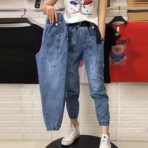 Woman Jeans Pants 2021 Spring Elastic Waist Jeans Women's High Waist Ankle Length Jogger Pants Pantalones Vaqueros Mujer