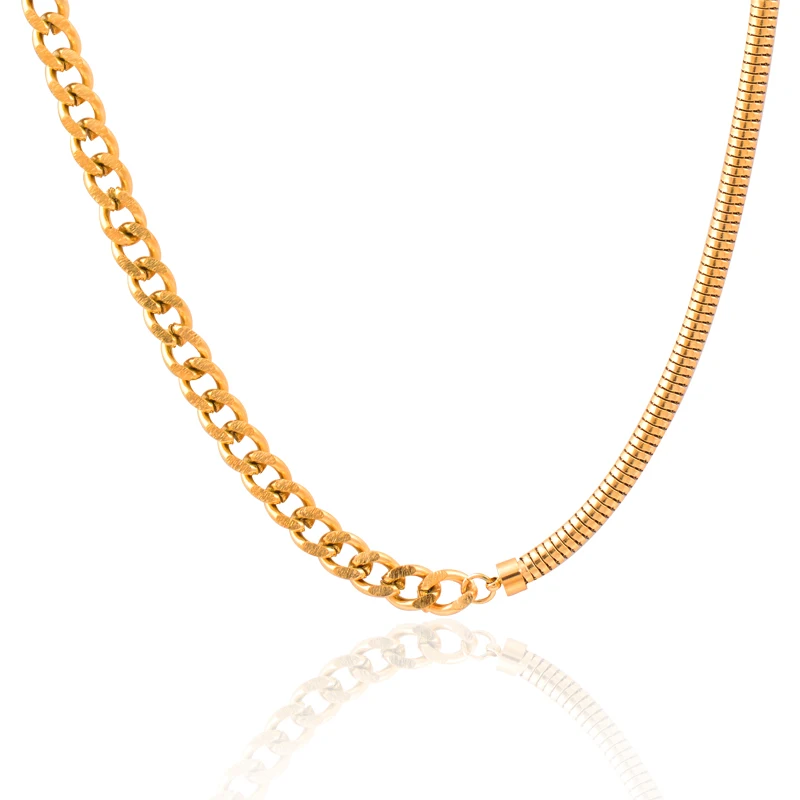 

LEEKER Minimalist stitching stainless steel necklace Women's Neck Chain Couple Jewelry on the neck Gold color gift boho 396 LK2