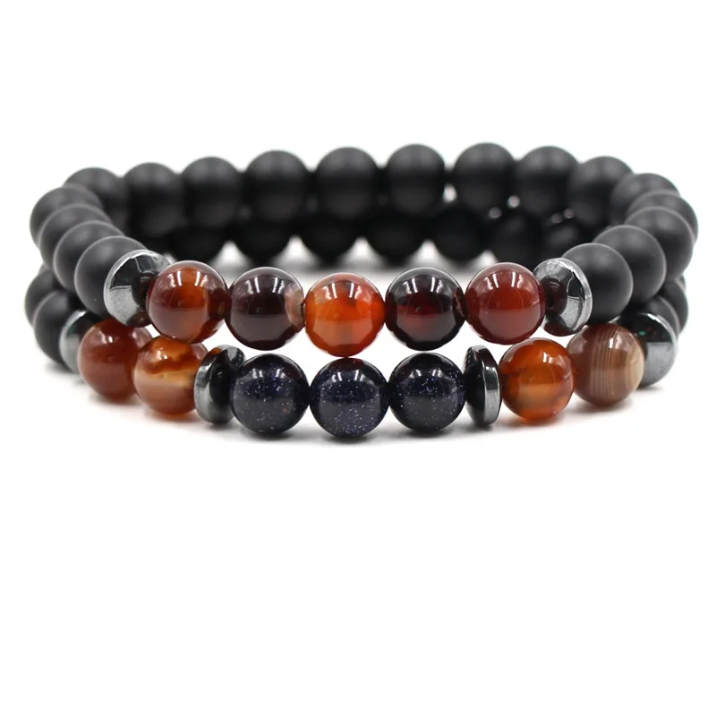 

2Pcs/Set Matte Black 8mm beads 7 Style Stone Bracelets Couples Distance Bracelets Bangles For Women&Men Cassic Jewelry Pulseras