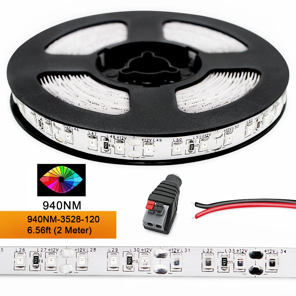 

LED Lamp Tape Infrared DC12V 5M SMD3528 850/940nm Signle Chip 8mm Wide Flexible Strip 120LEDS/m Non-Waterproof for Night Cameras