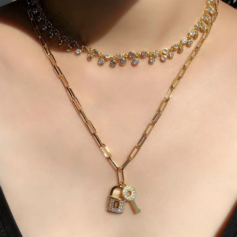 Женское ожерелье с подвеской в виде ключа медная цепочка золотого цвета