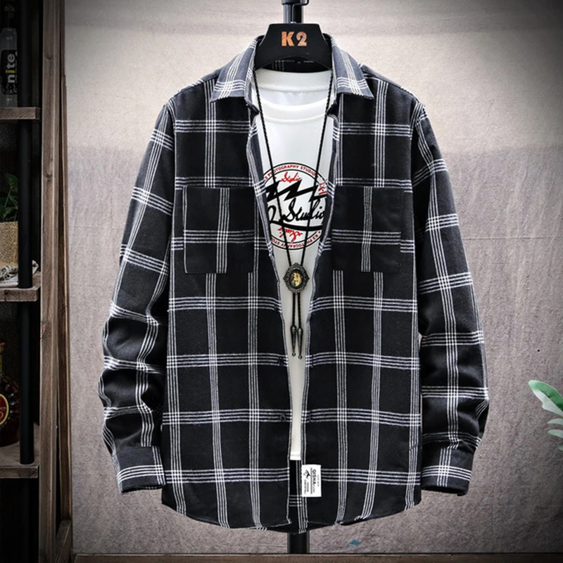

Casual Men Plaid Shirt Spring Autumn Cotton Shirt Men Dress Shirts Fashion Long Sleeve Slim Fit Chemise Homme Social Male Shirt
