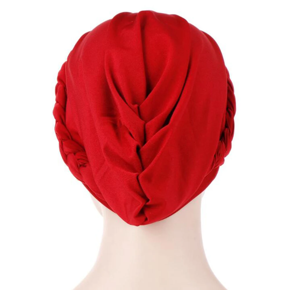 Модная мусульманская шляпа однотонный тюрбан кепка элегантные бусы коса