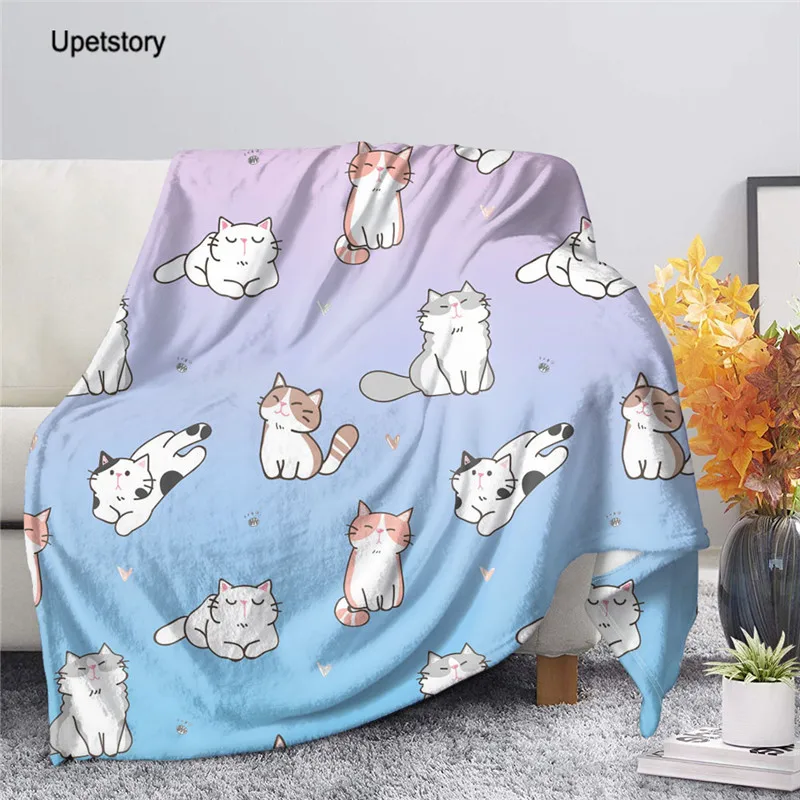 

Upetstory Colorful Cute Cat Printed Sherpa Blanket Couch Quilt Cover Travel Bedding Velvet Plush Throw Fleece Blanket Bedspread