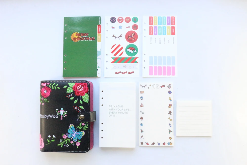 Domikee cute leather hardcover 6 rings binder planner agenda organizer office school refillable spiral notebooks stationery A5A6