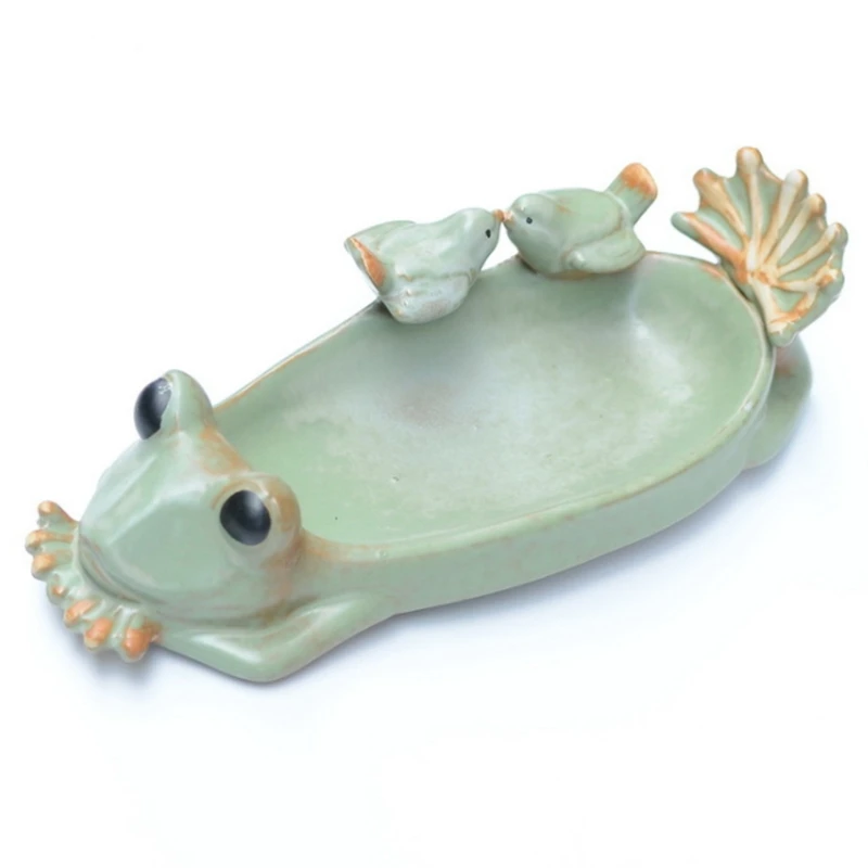 Керамическая кормушка для птиц в форме лягушки кашпо суккулентных растений