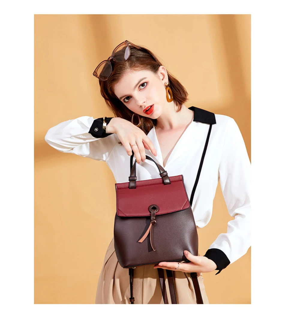 REALER women backpack small spilt leather backpack for women school backpack for teenager girls panelled shoulder bag