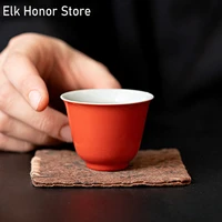 2pcset 45ml persimmon red ceramic sample tea cup household teacup mug personal master cup tea bowl chinese kung fu tea ceremony