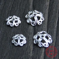 10pcs pure 925 silver color jewelry accessories 68mm diy hollow flower tray flower hat beads making bracelet metal spacer