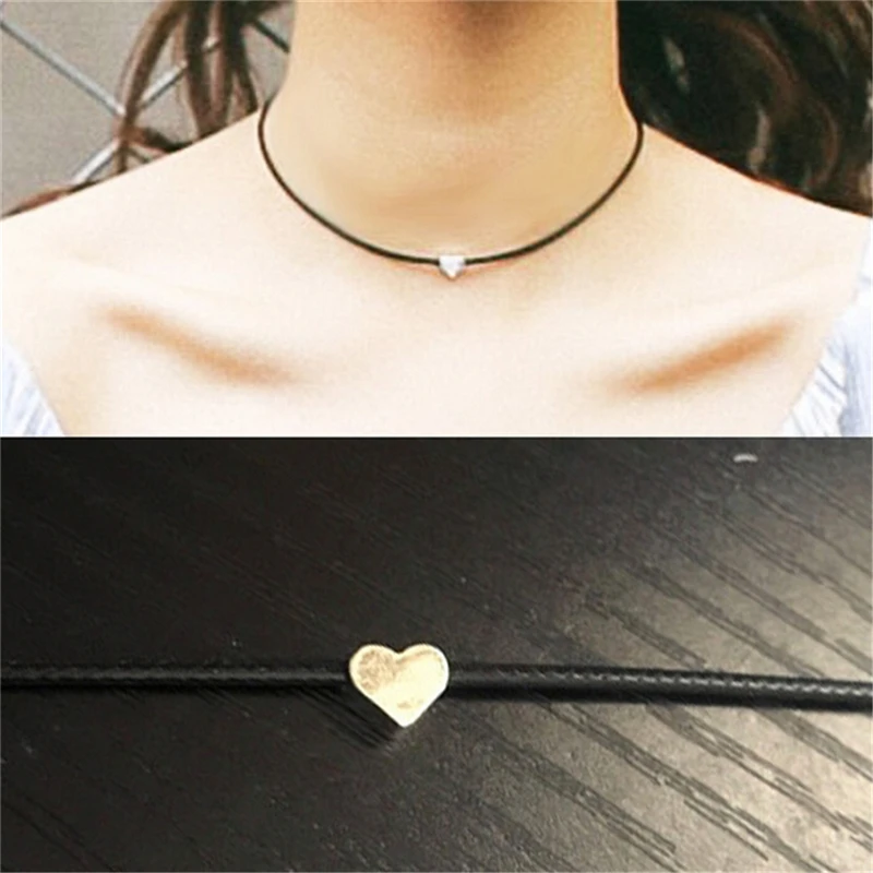 

Simple Heart Chain Necklace Fashion Jewelry For Women Leather Chokers Accessories Girlfriend Party Birthday Gift